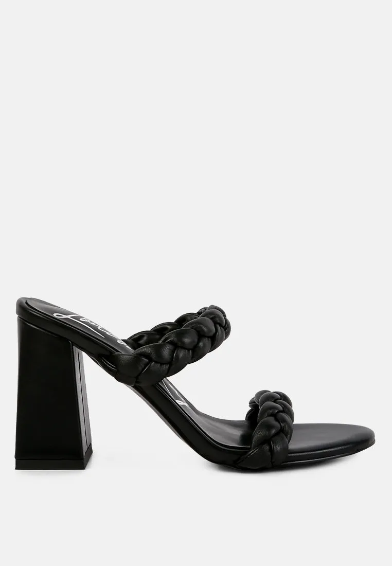 mi amor braided strap high block heels sandals