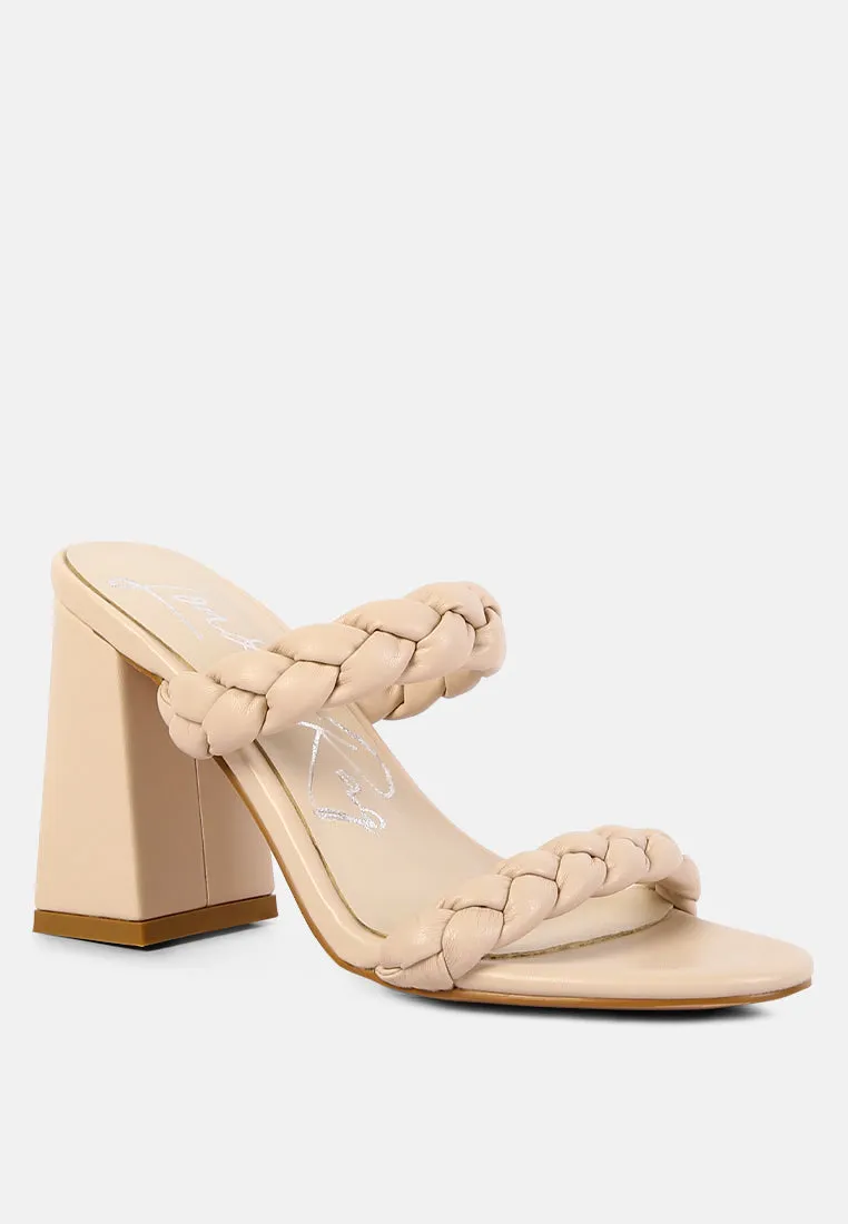 mi amor braided strap high block heels sandals