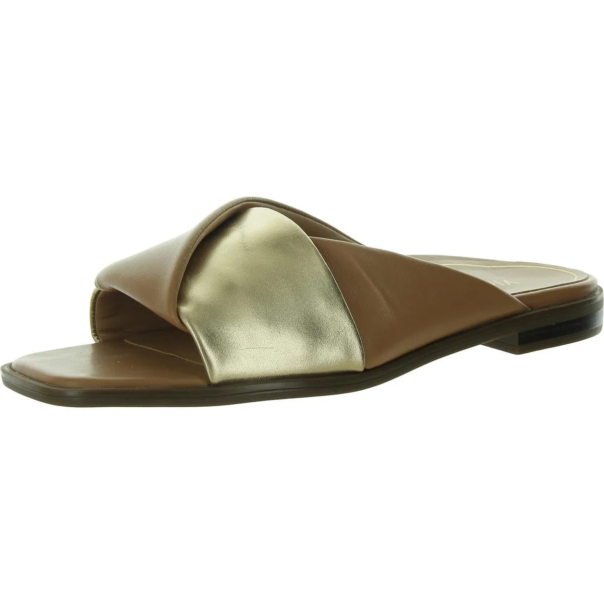 Miramar Womens Leather Peep-Toe Slide Sandals