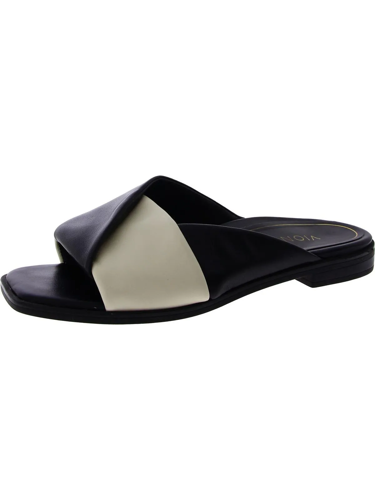 Miramar Womens Leather Peep-Toe Slide Sandals