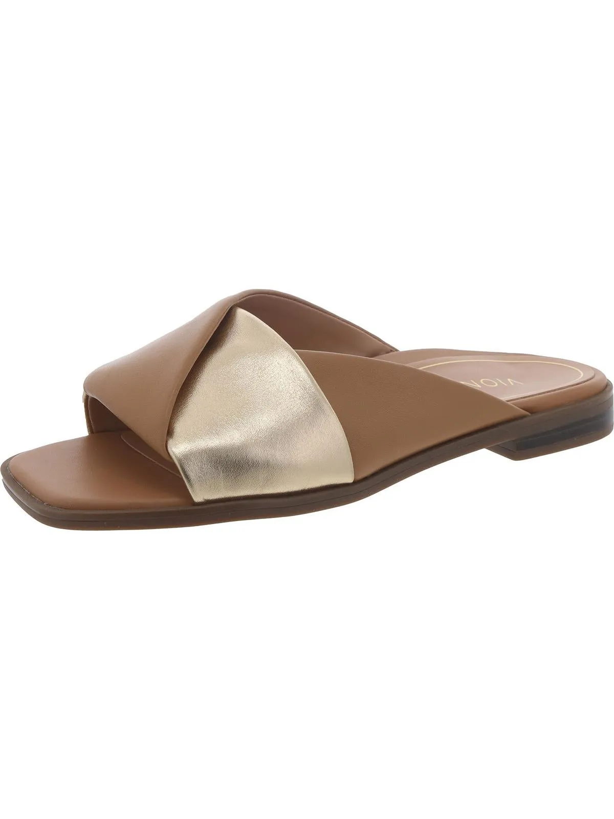 Miramar Womens Leather Peep-Toe Slide Sandals