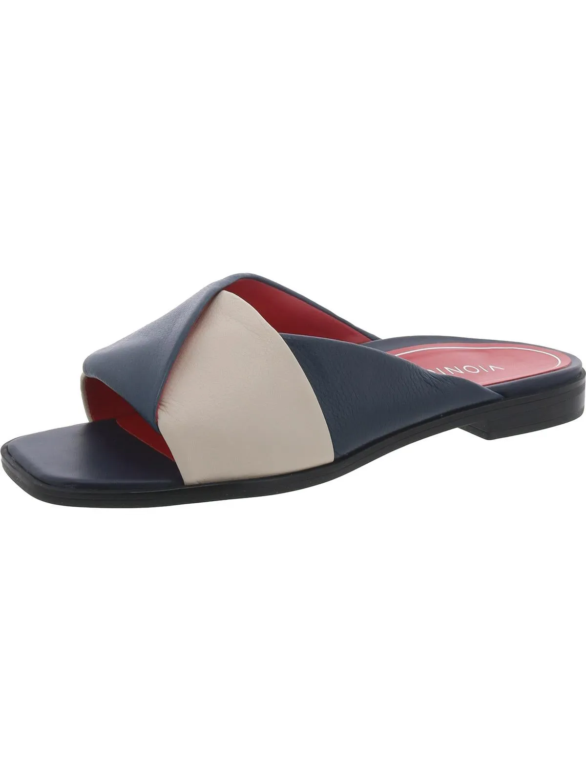 Miramar Womens Leather Peep-Toe Slide Sandals