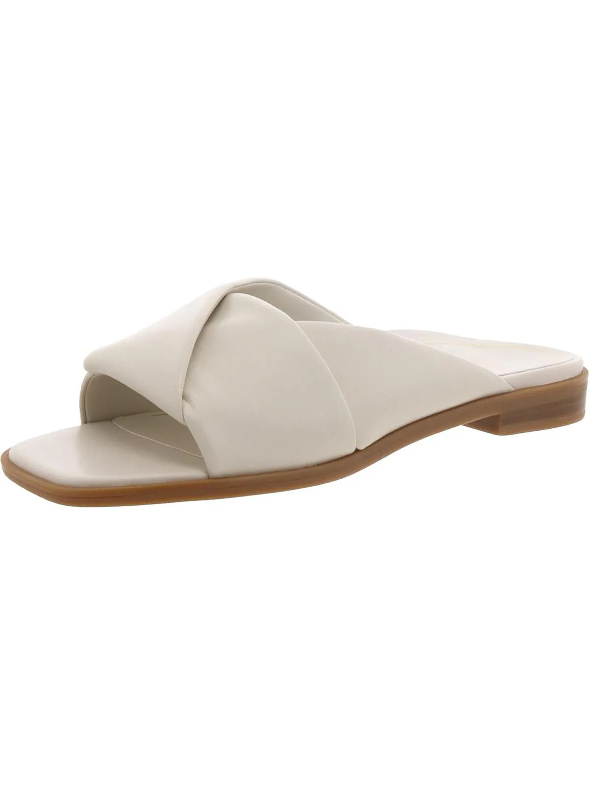 Miramar Womens Leather Peep-Toe Slide Sandals