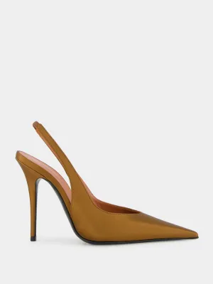 Mocha Satin Anok Slingback Pumps