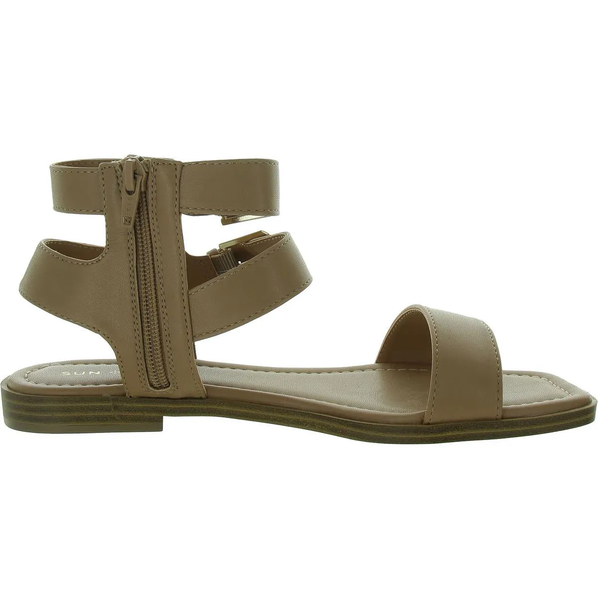 MONAACO Womens Faux Leater Zipper Flatform Sandals