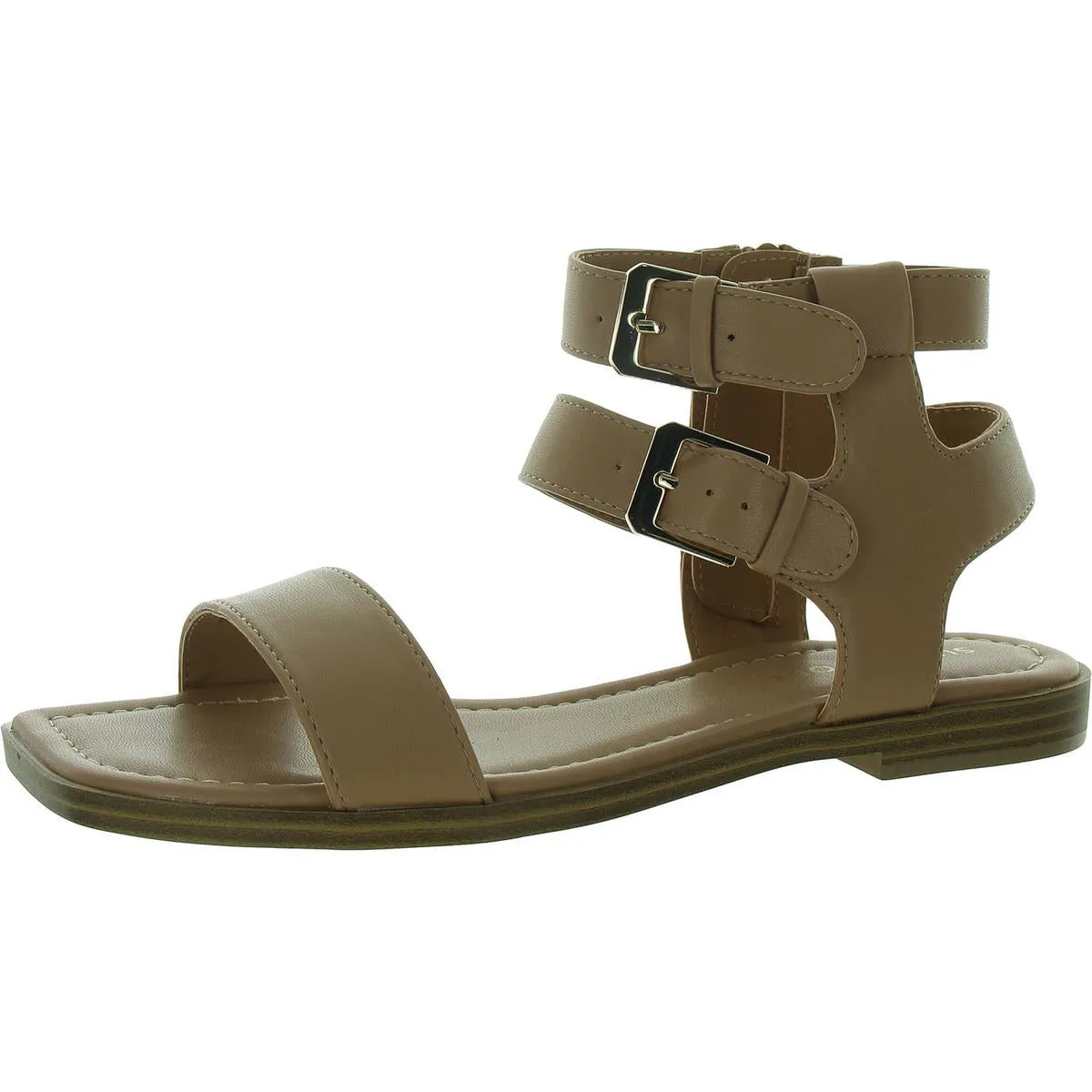 MONAACO Womens Faux Leater Zipper Flatform Sandals