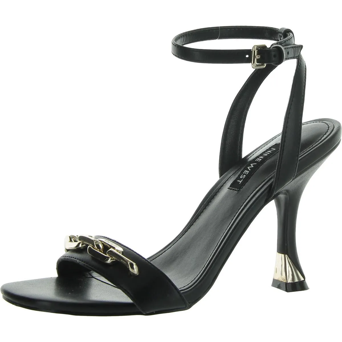 Neela Womens Faux Leather Metallic Ankle Strap