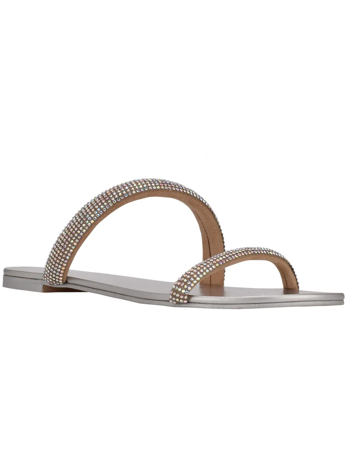 Nerica Womens Rhinestone Metallic Slide Sandals