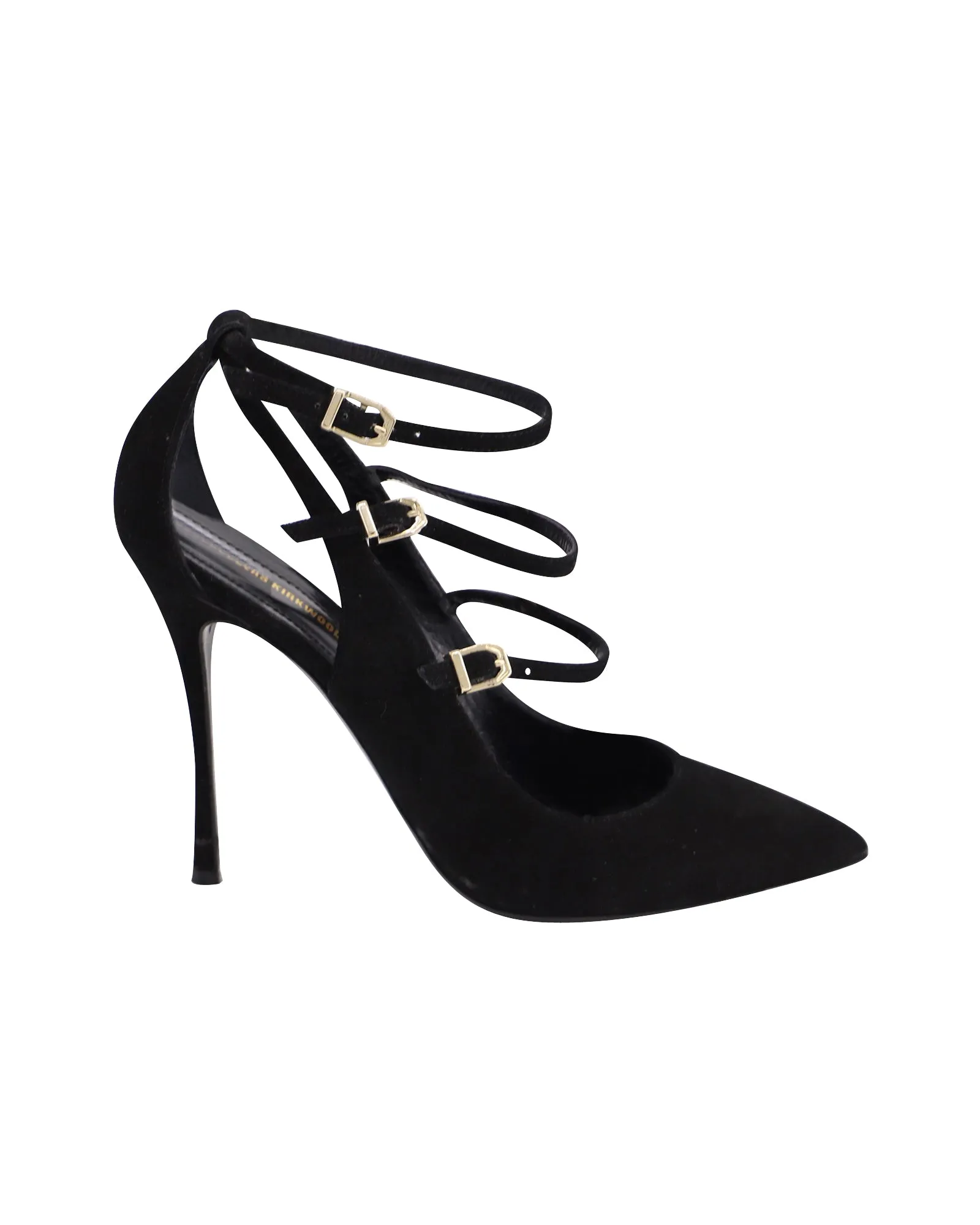 Nicholas Kirkwood Buckle Strappy Pointed Heels in Black Suede