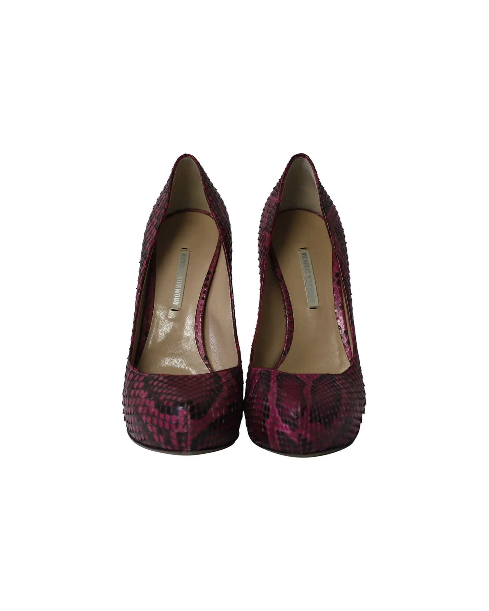 Nicholas Kirkwood Snakeskin-Embossed Pumps in Purple Leather