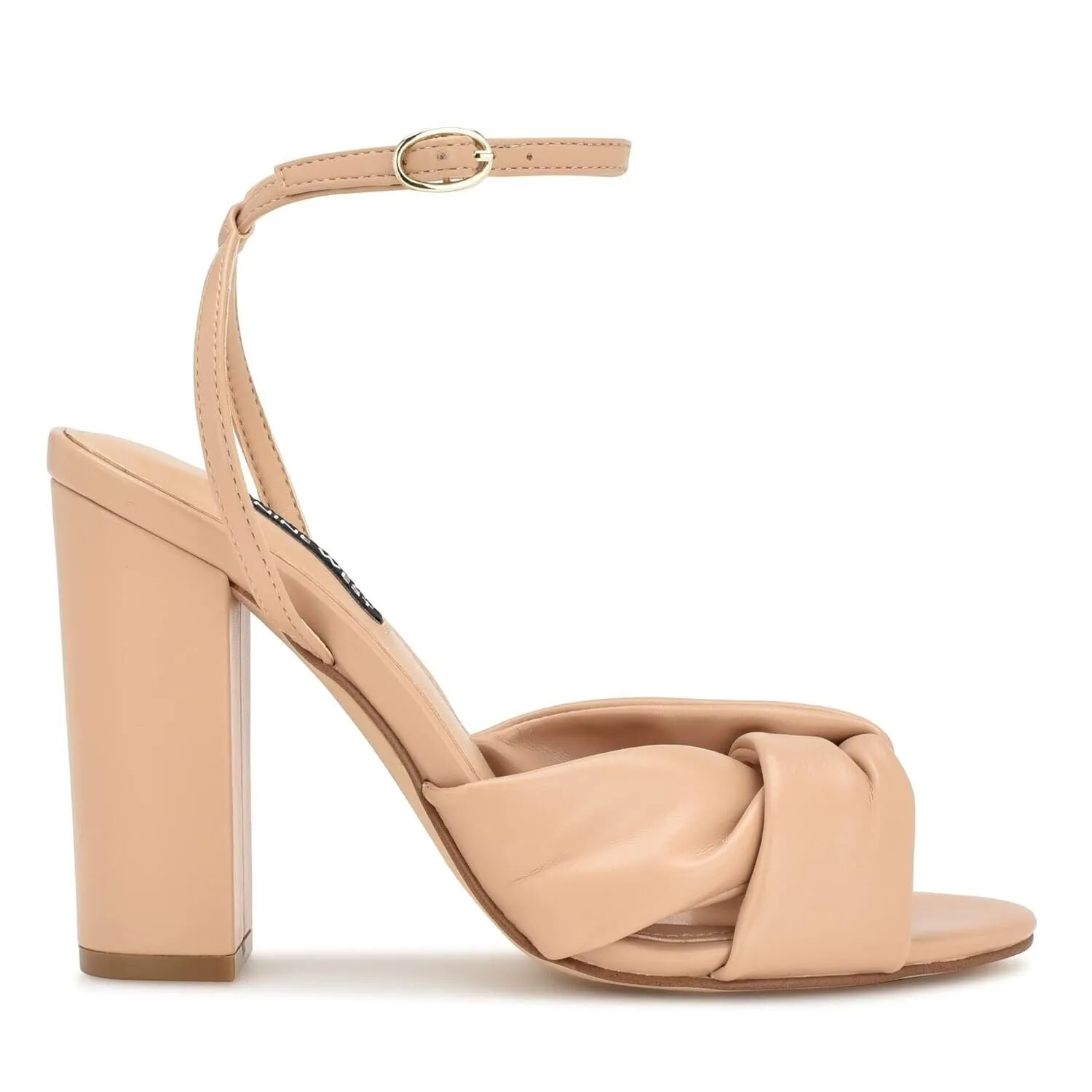Nine West Larisa 3 Sandal Women 8.5 Beige Leather Ankle Strap Block Heel KHD1035