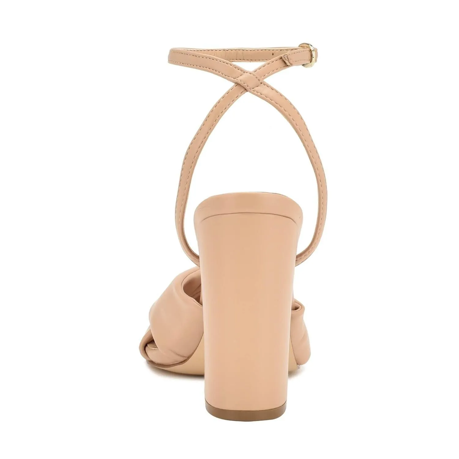 Nine West Larisa 3 Sandal Women 8.5 Beige Leather Ankle Strap Block Heel KHD1035
