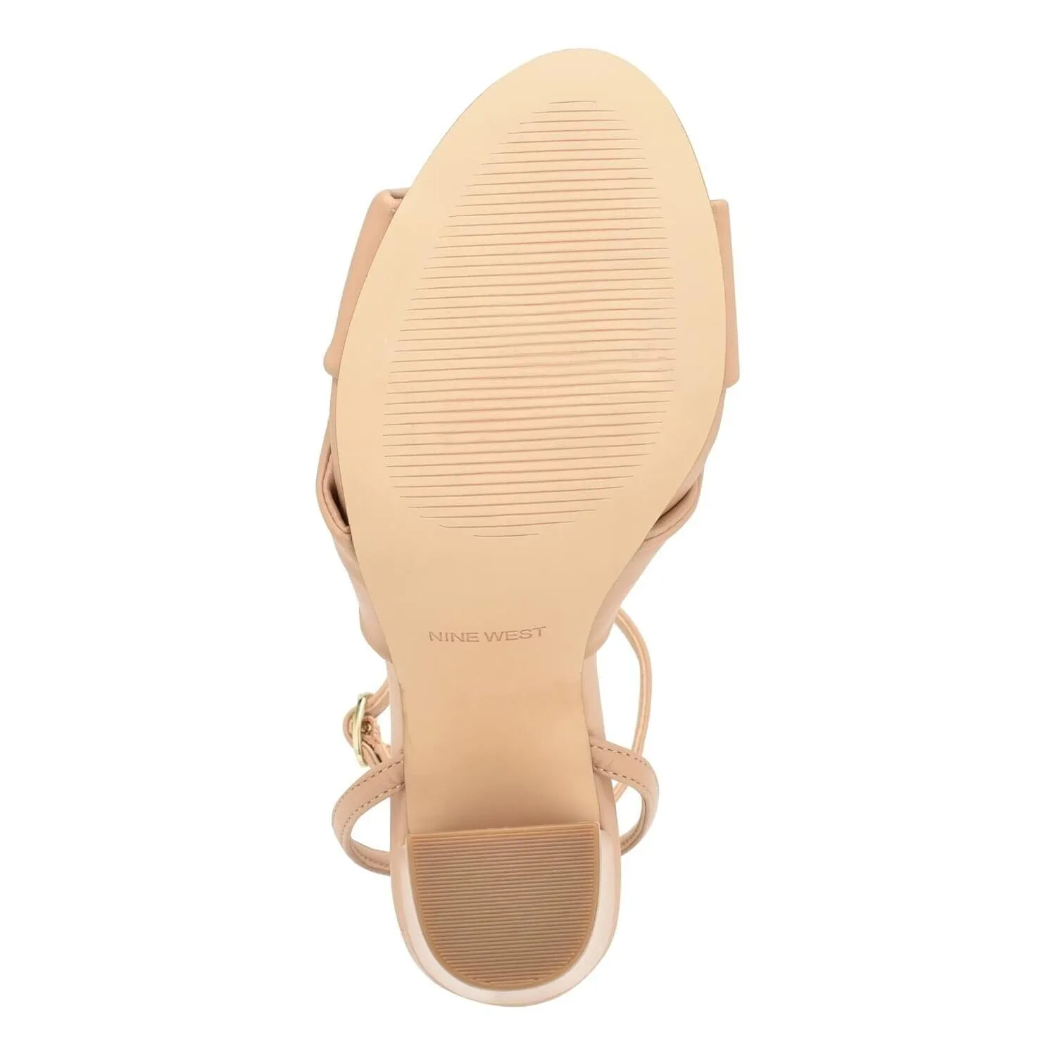 Nine West Larisa 3 Sandal Women 8.5 Beige Leather Ankle Strap Block Heel KHD1035