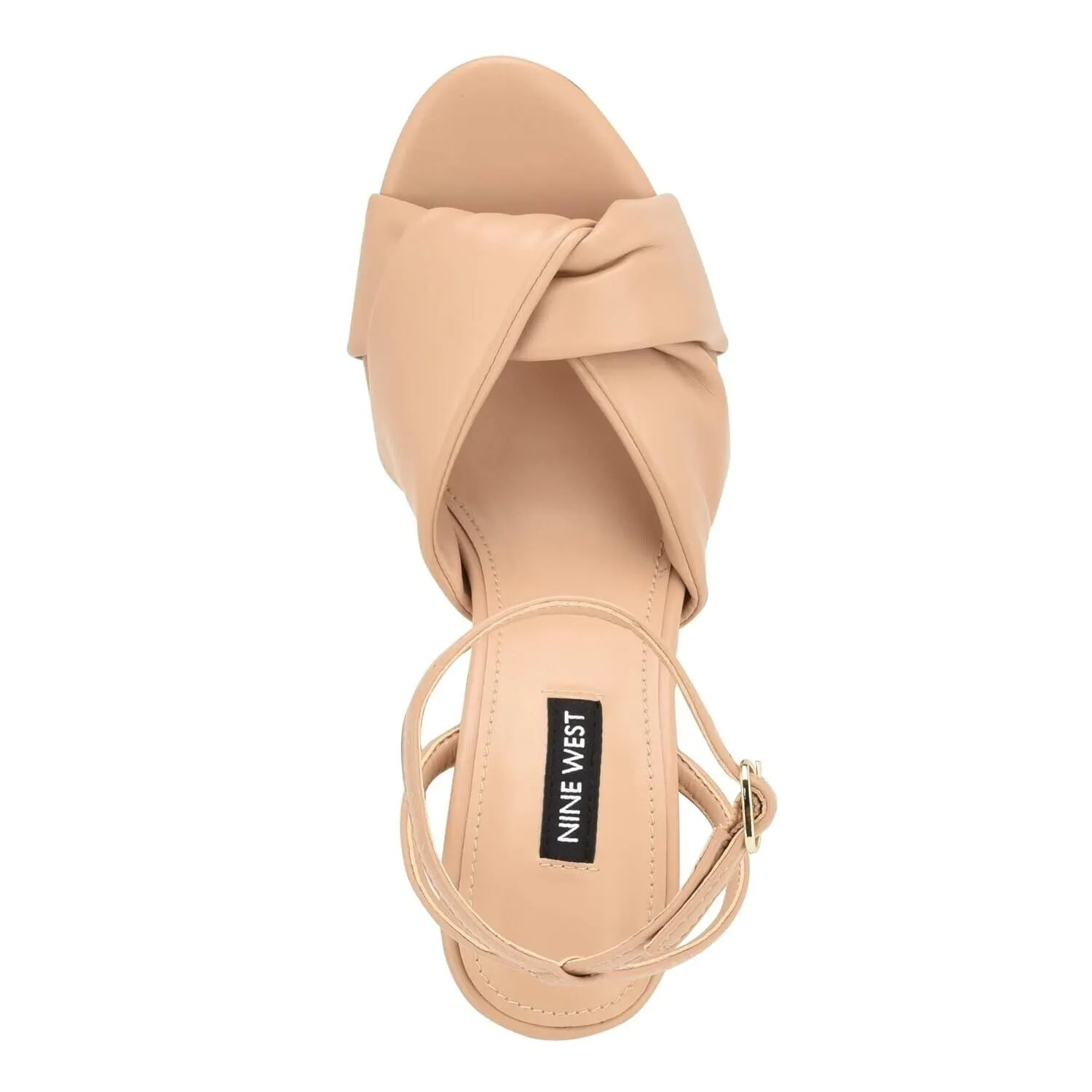 Nine West Larisa 3 Sandal Women 8.5 Beige Leather Ankle Strap Block Heel KHD1035