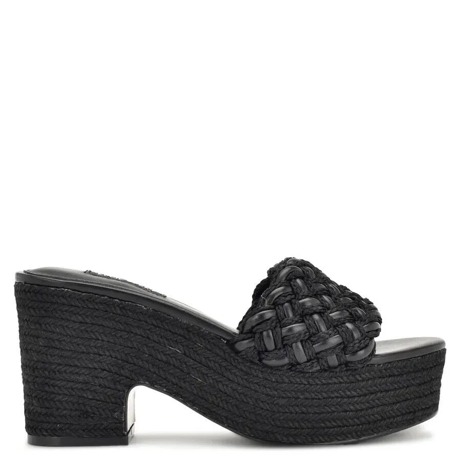Nine West Roxana WNROXANA2-001 Sandal Womens US 9.5 Black Braided Slip On KHD316