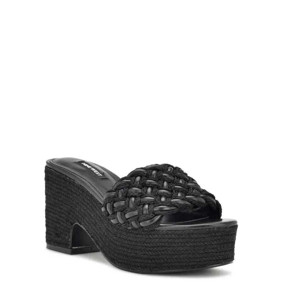 Nine West Roxana WNROXANA2-001 Sandal Womens US 9.5 Black Braided Slip On KHD316
