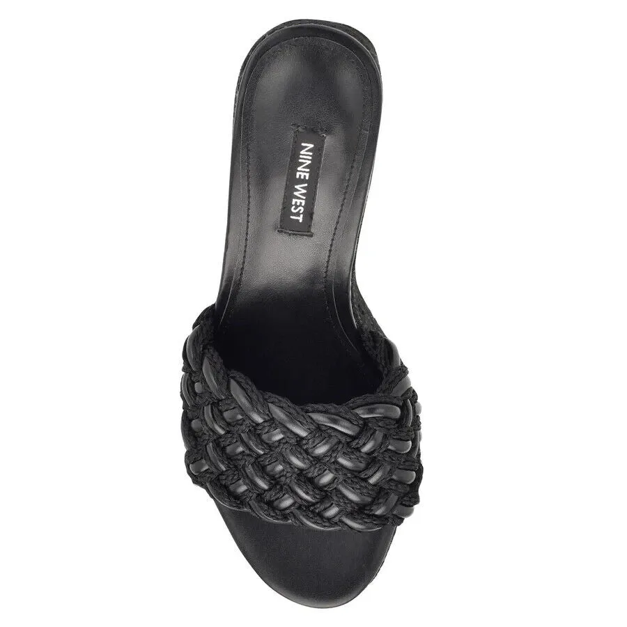 Nine West Roxana WNROXANA2-001 Sandal Womens US 9.5 Black Braided Slip On KHD316