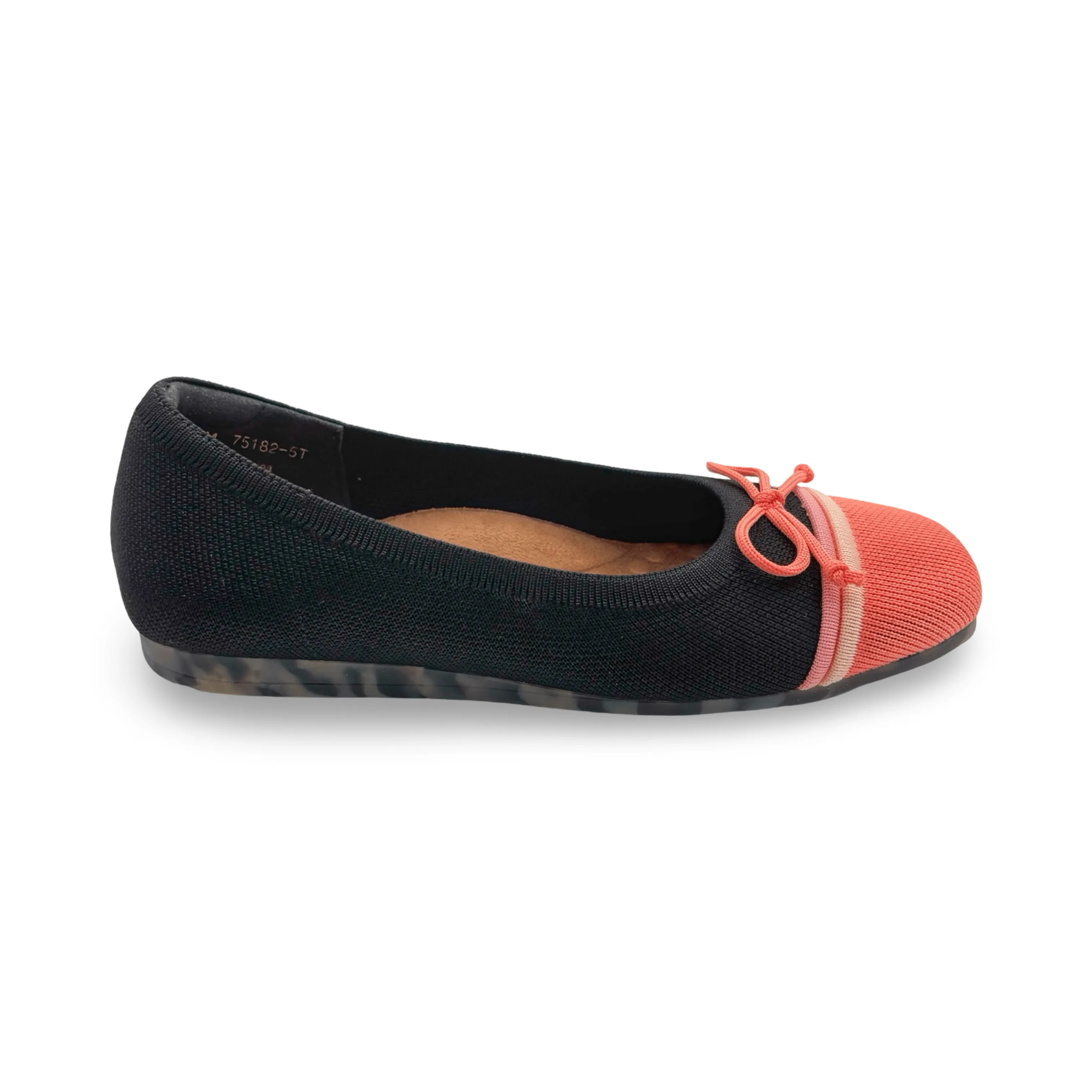 Noelle Black/Coral Knit Fabric Flat