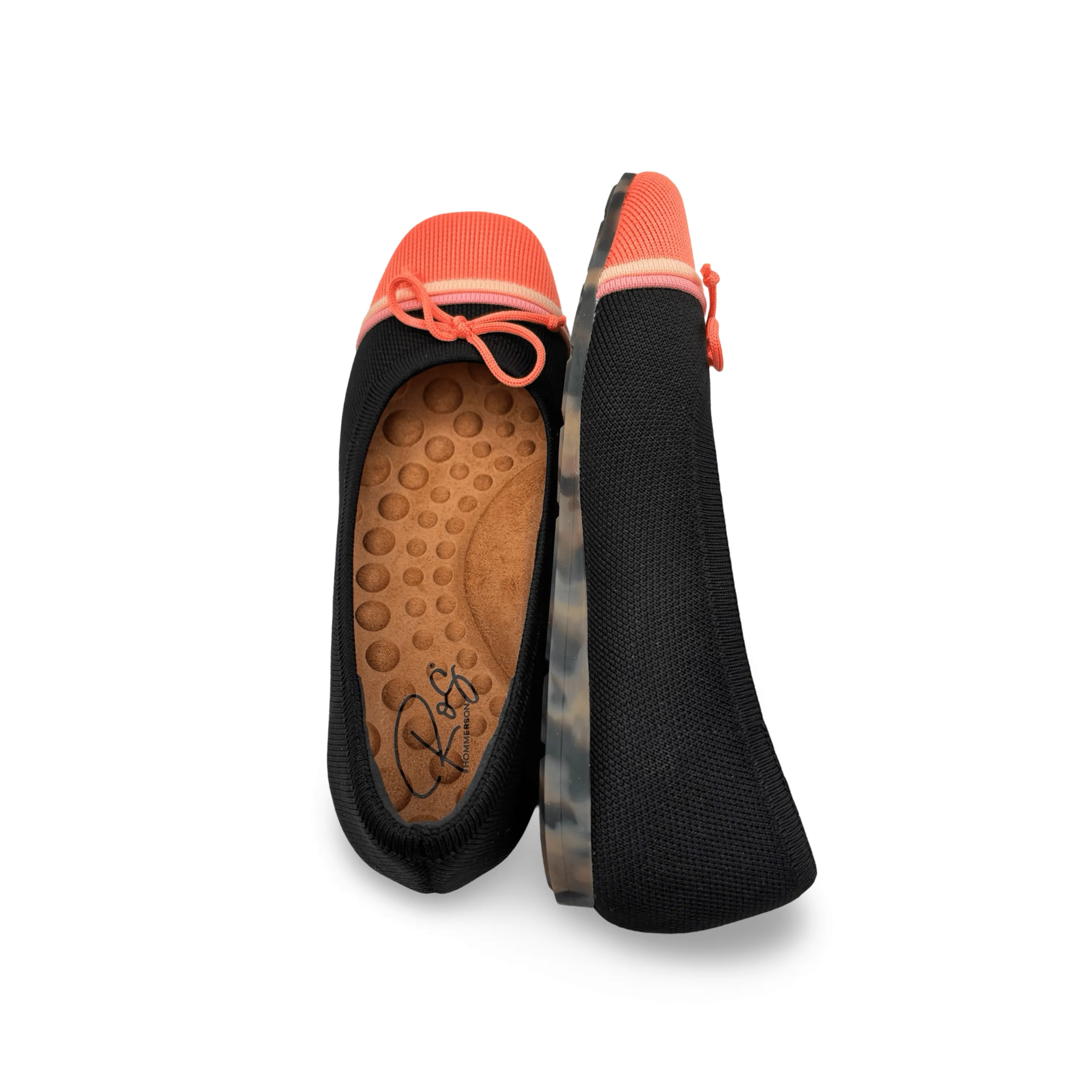 Noelle Black/Coral Knit Fabric Flat
