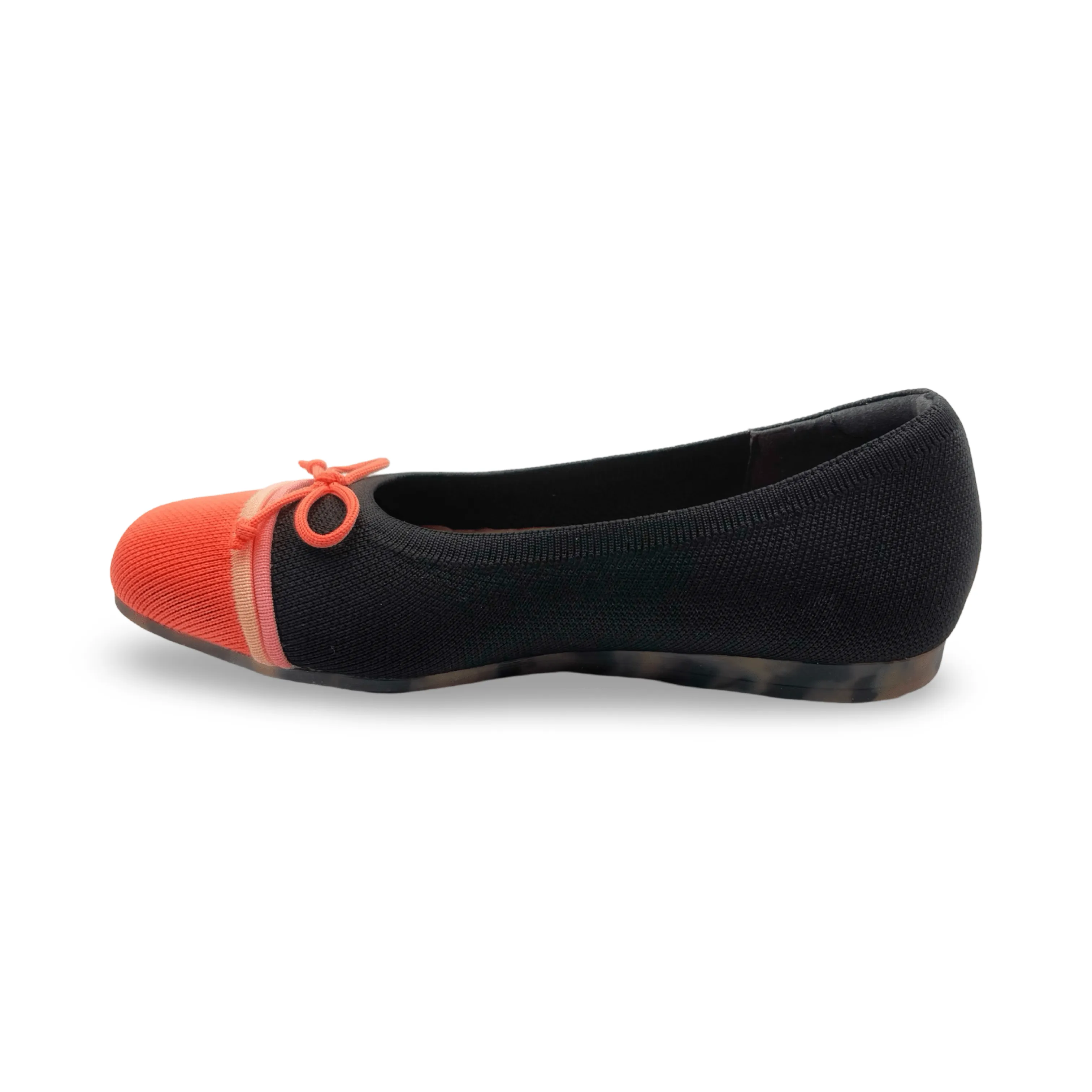 Noelle Black/Coral Knit Fabric Flat