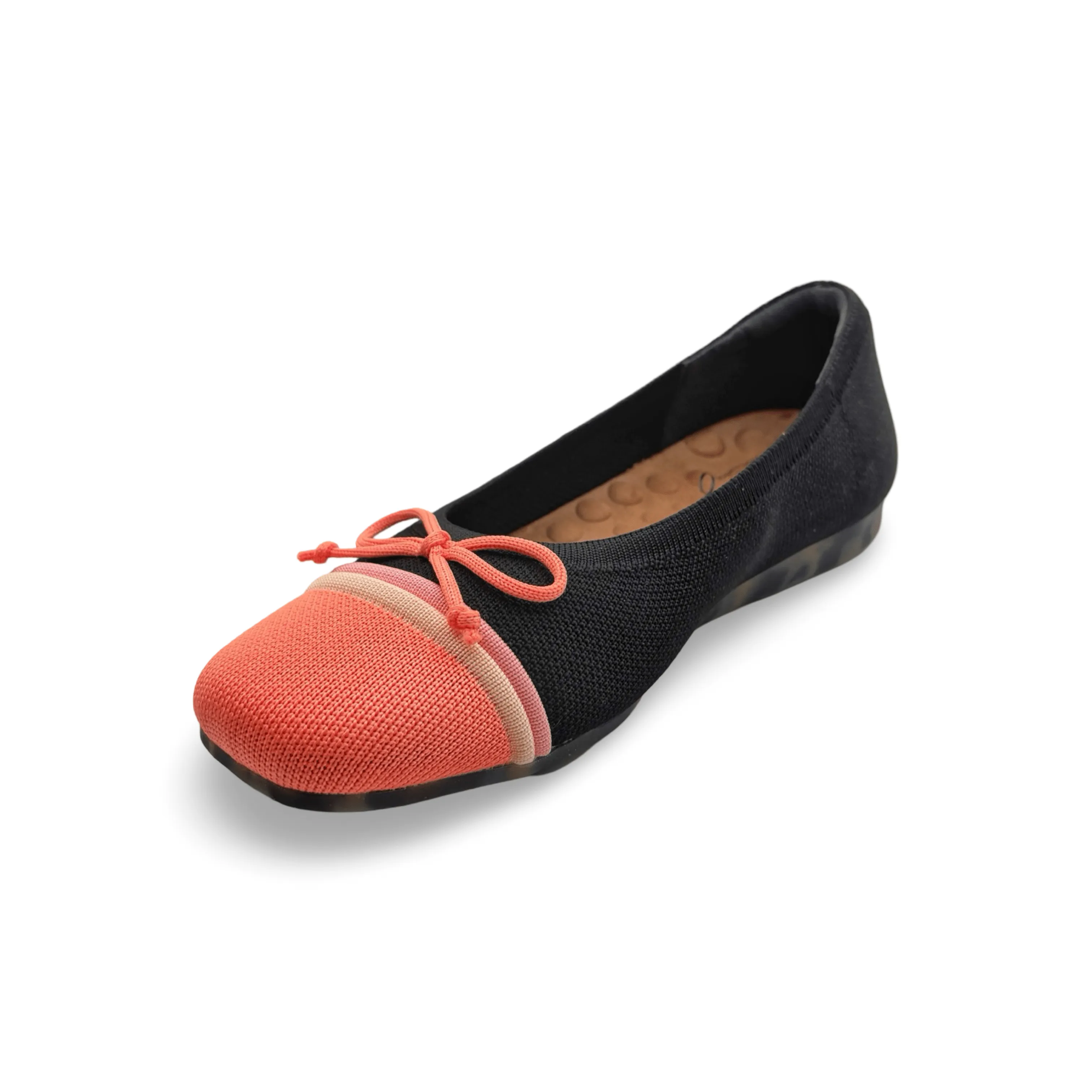 Noelle Black/Coral Knit Fabric Flat