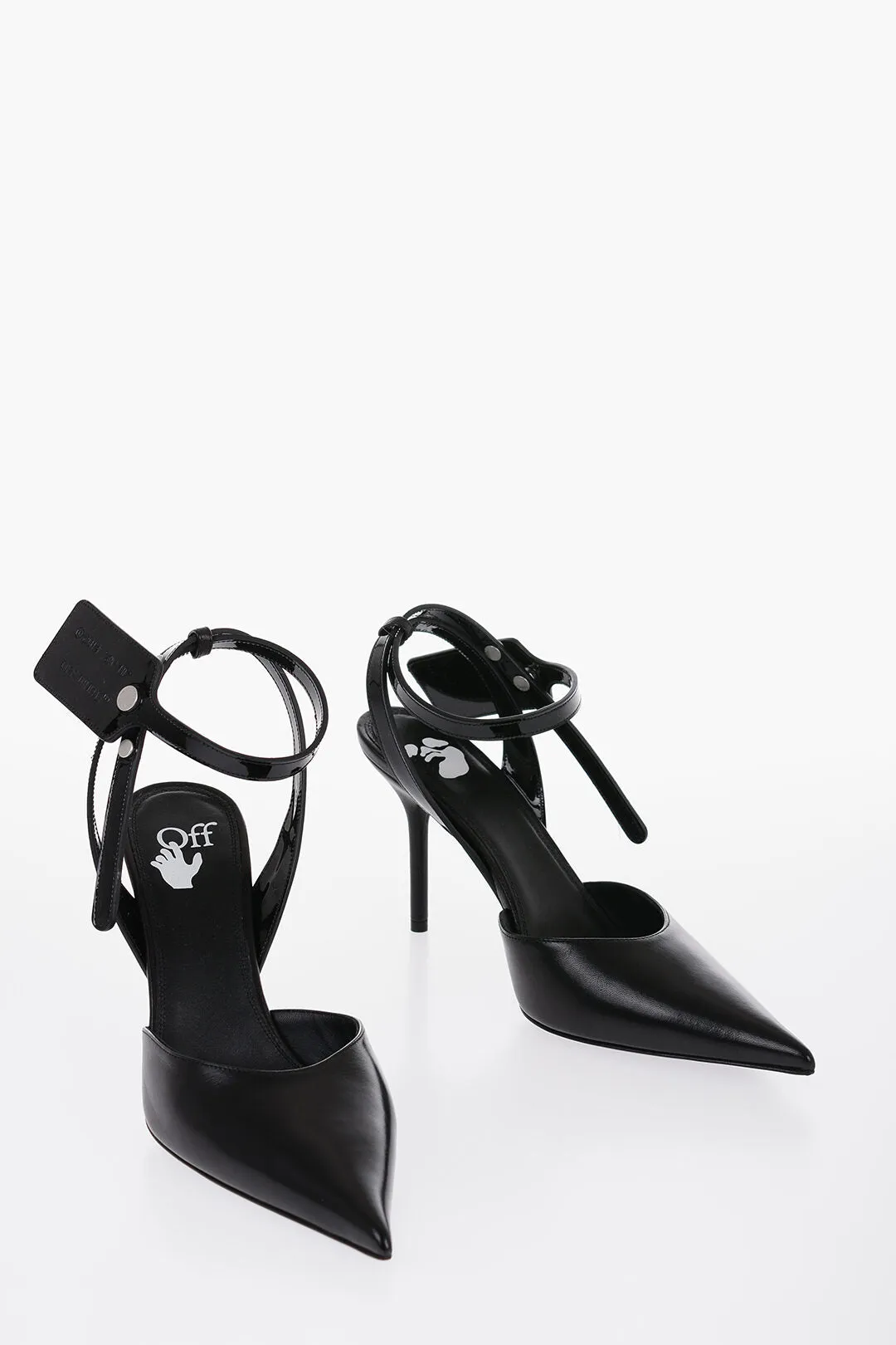Off-White Leather Slingbacks With Patent Detail