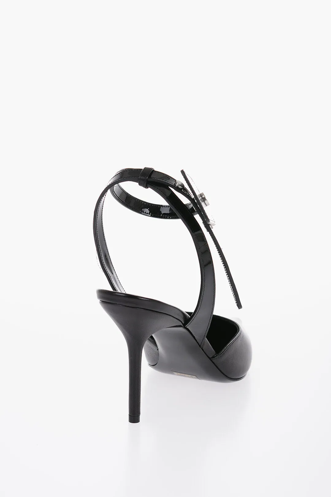 Off-White Leather Slingbacks With Patent Detail