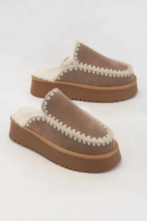 Platform Crochet Slides In Brown
