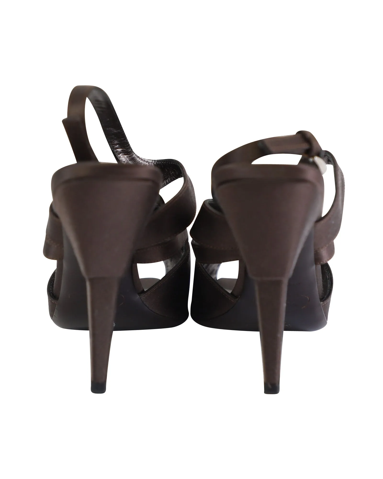 Prada Strappy High Heel Sandals in Brown Satin