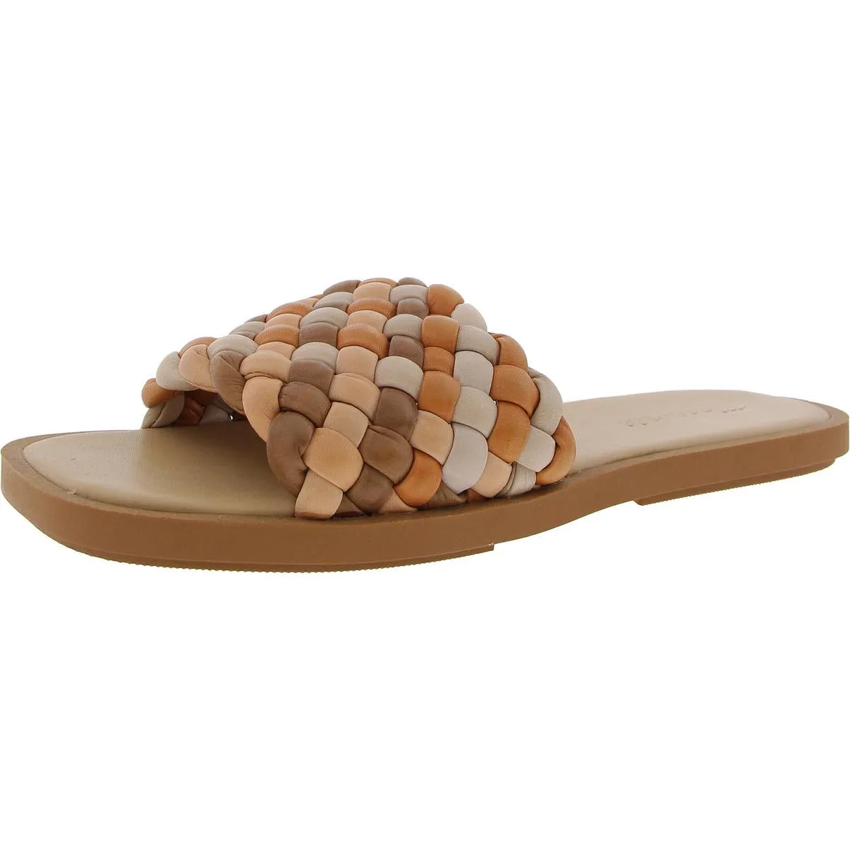 Puffy Womens Woven Leather Slide Sandals