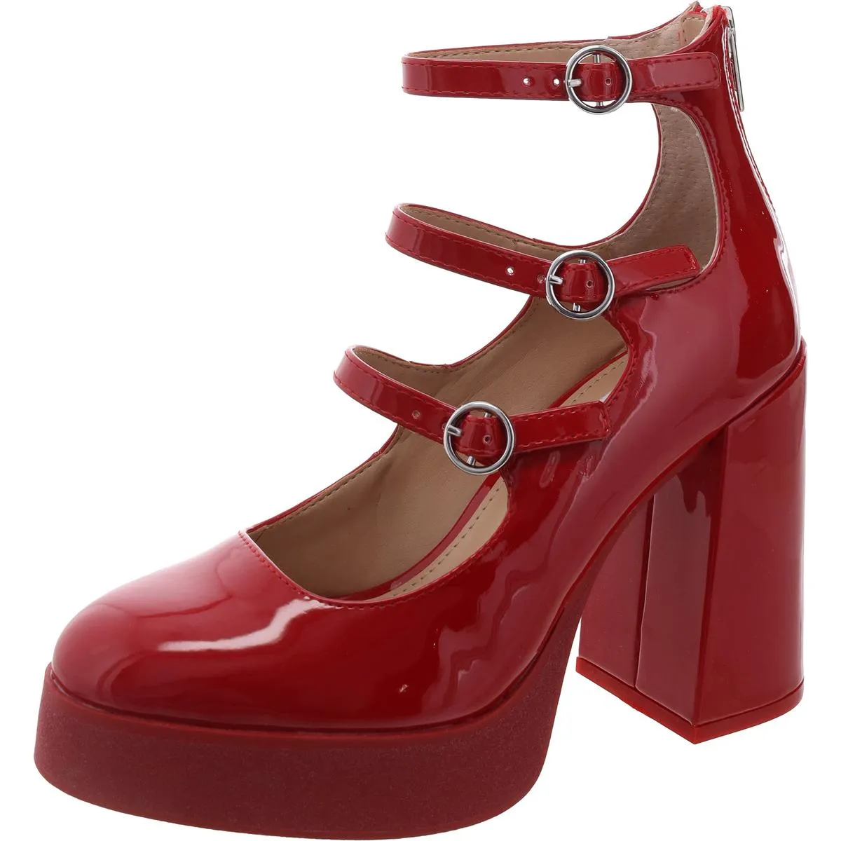 Quad Womens Strappy Patent Leather Block Heels