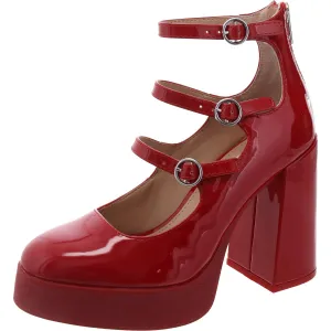 Quad Womens Strappy Patent Leather Block Heels