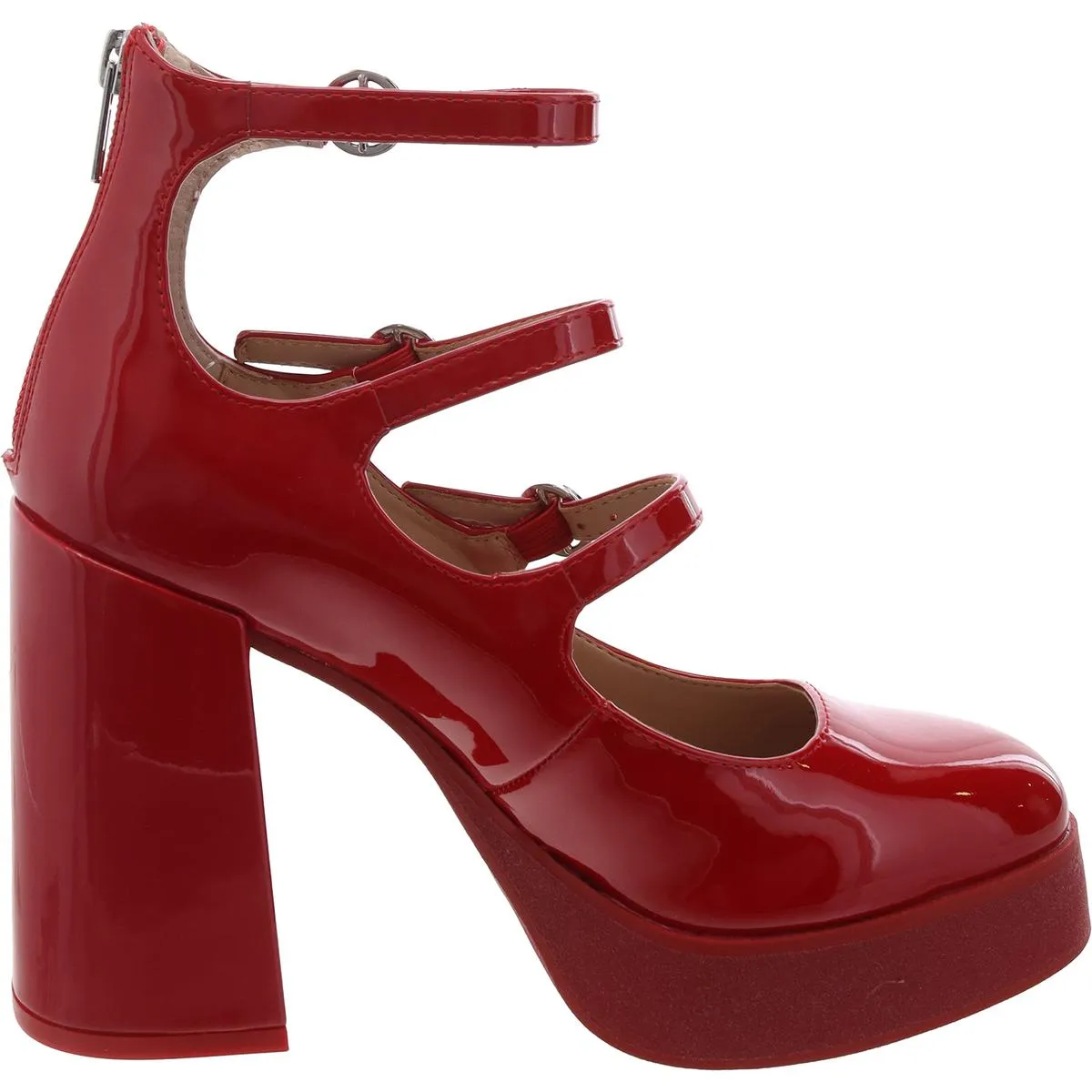 Quad Womens Strappy Patent Leather Block Heels