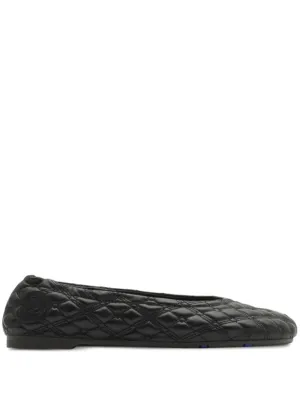 Quilted Black Flats With Rounded Toe