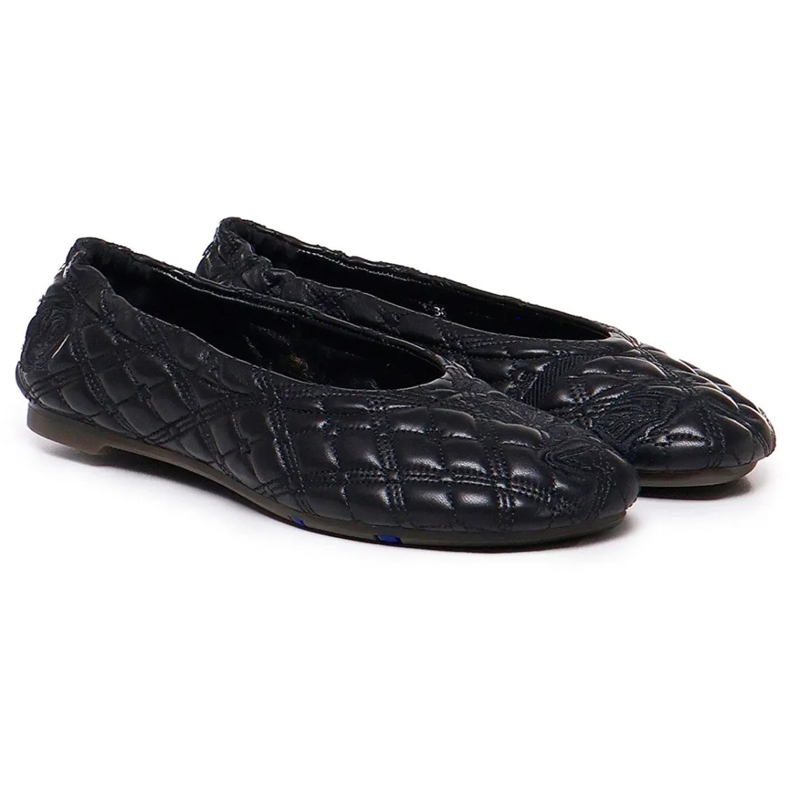 Quilted Black Flats With Rounded Toe
