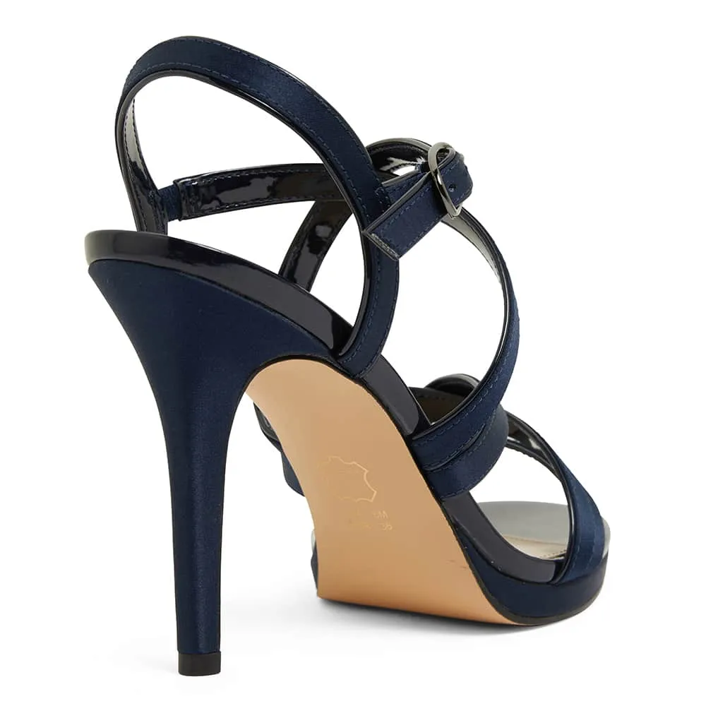 Reatha Heel in Navy Satin