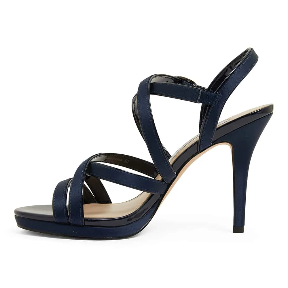 Reatha Heel in Navy Satin