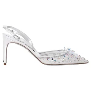 Ren Caovilla Cinderella Slingback Pumps in White Polyester