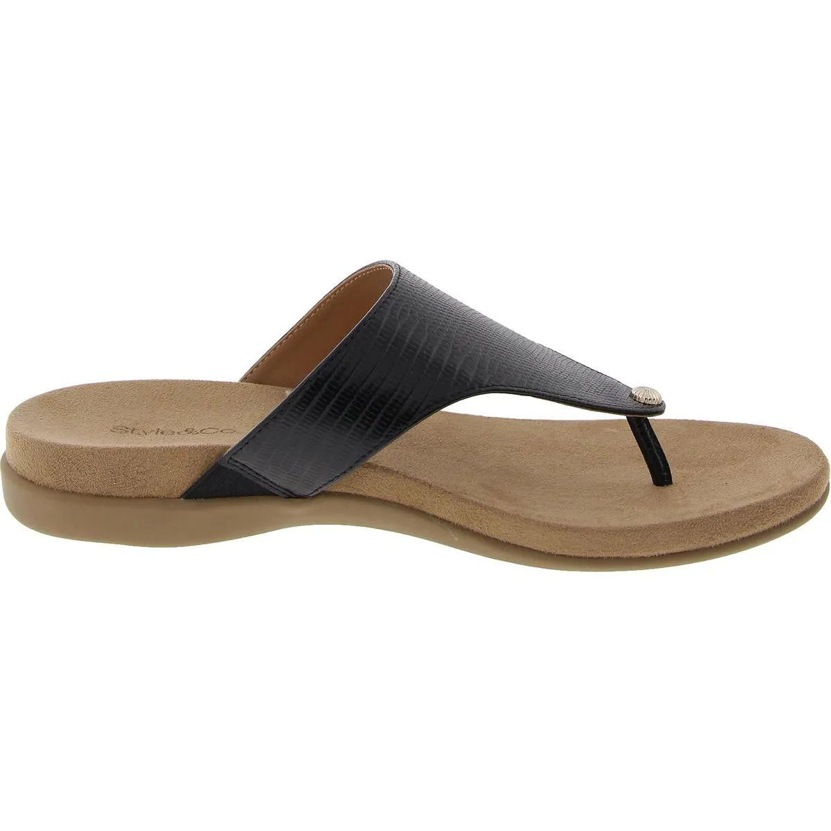 Riioo Womens Faux Leather Slip On Flip-Flops
