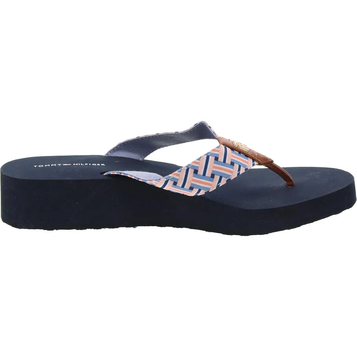 Roahna Womens Logo Wedge Thong Sandals