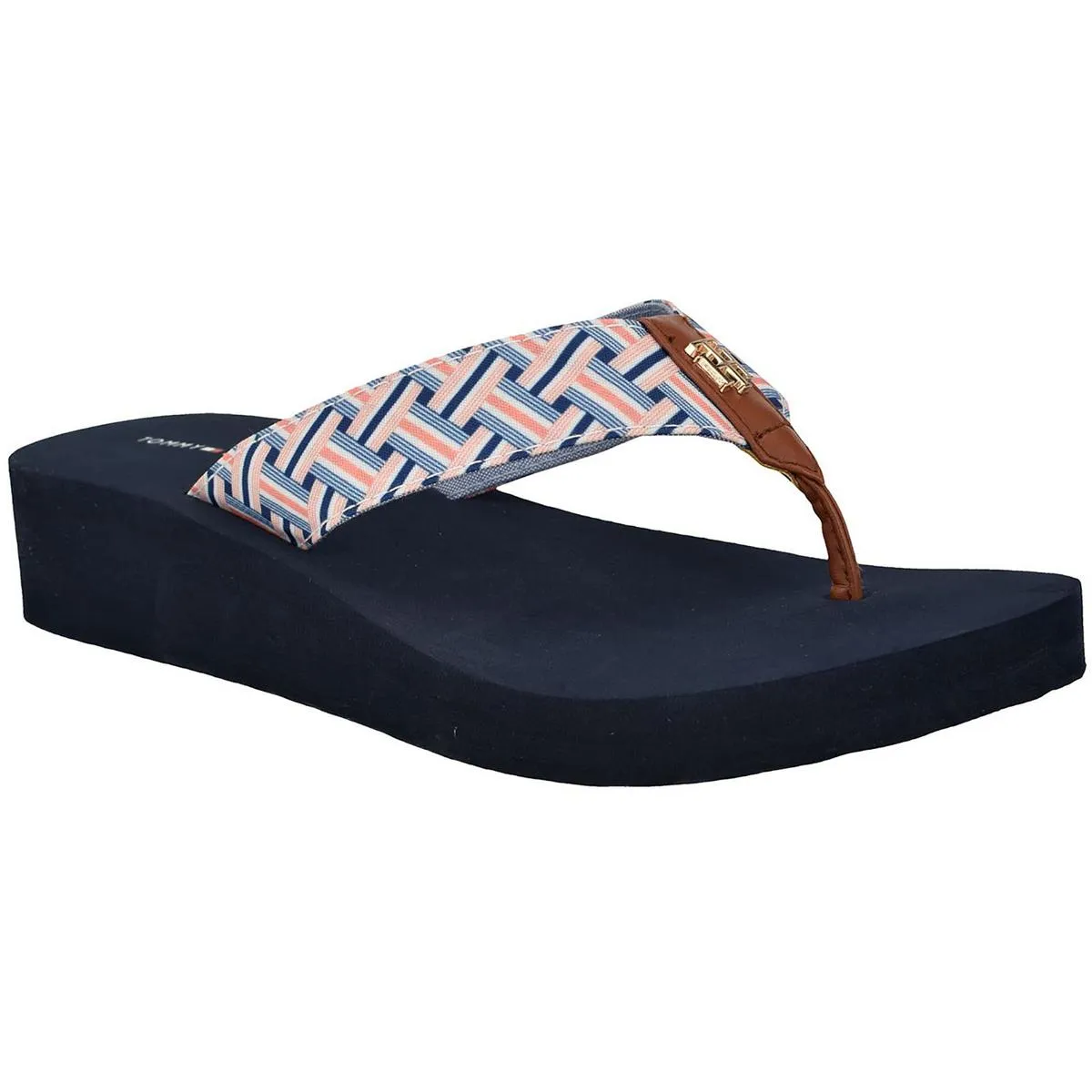 Roahna Womens Logo Wedge Thong Sandals