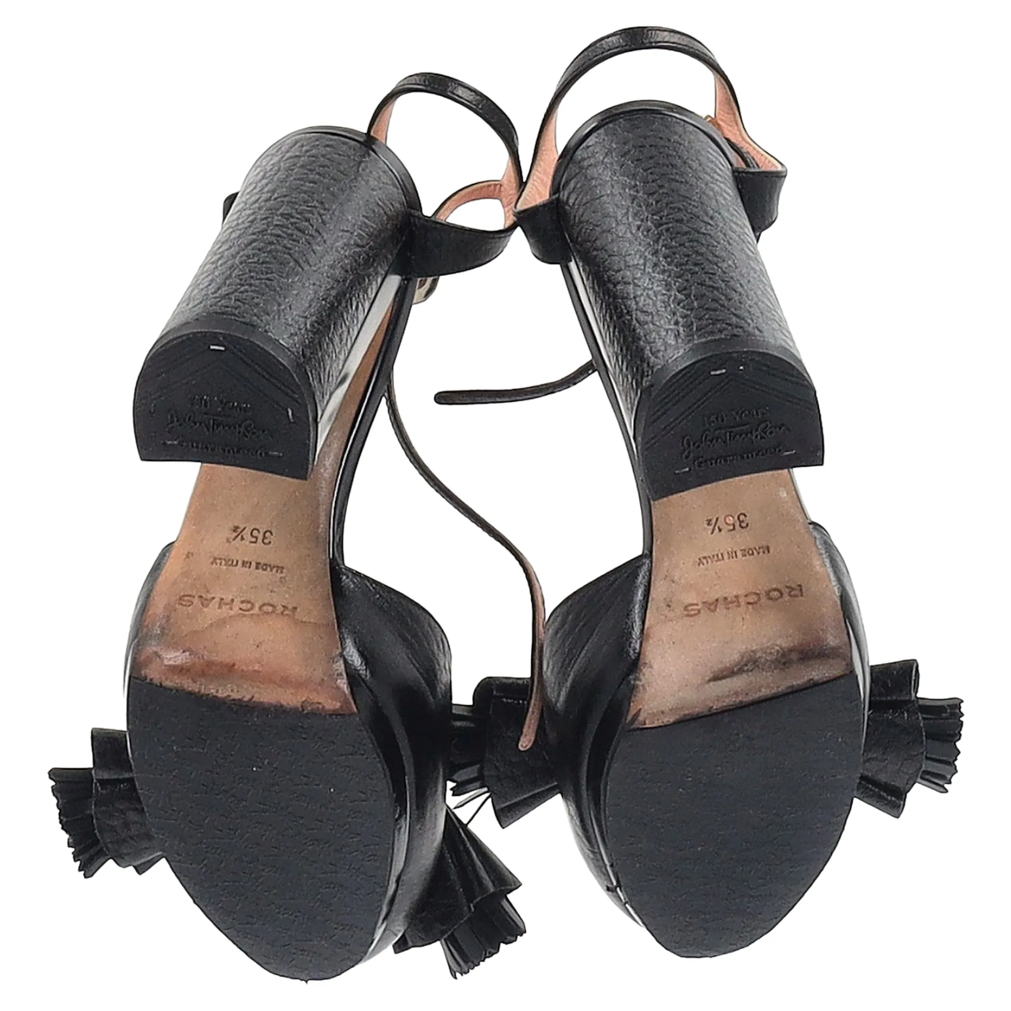 Rochas Tassel Detail Ankle Strap Platform Sandals in Black Leather
