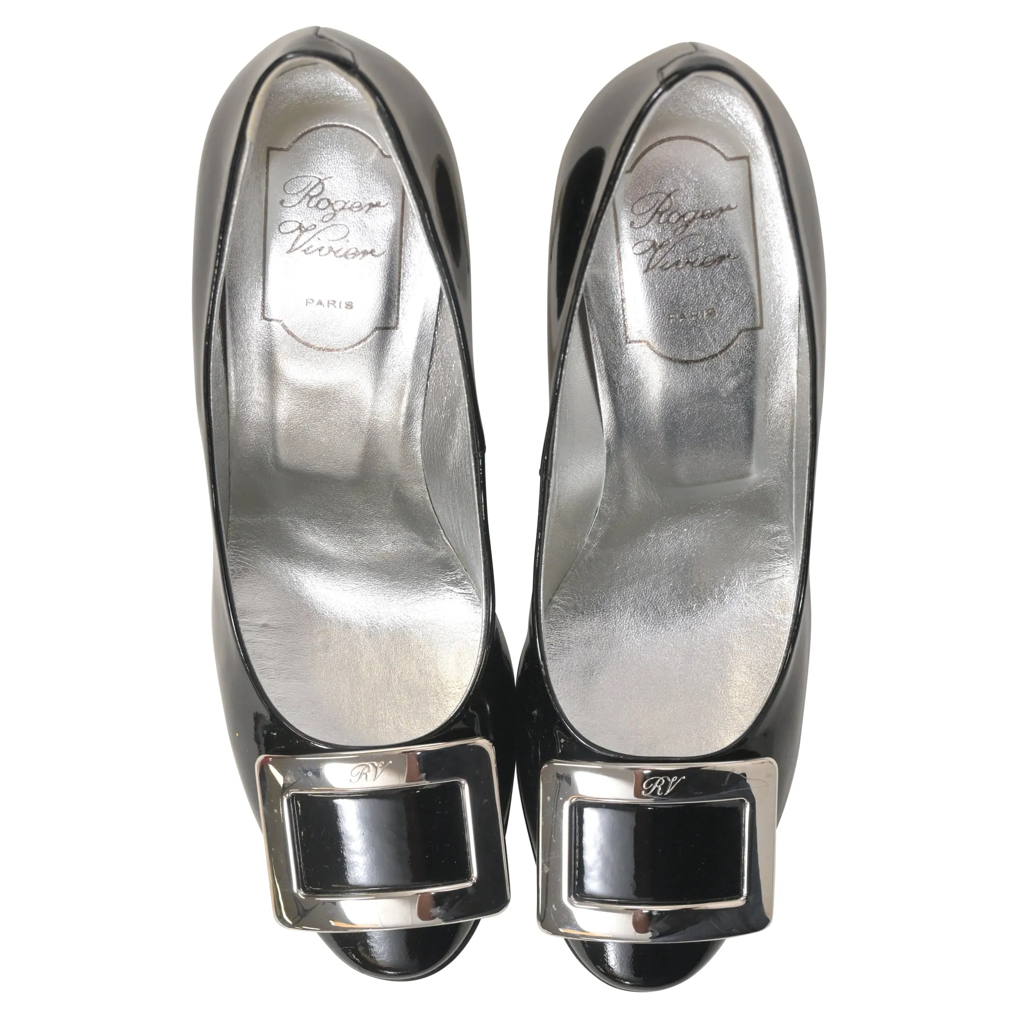 Roger Vivier Buckle Pumps in Black Patent Leather