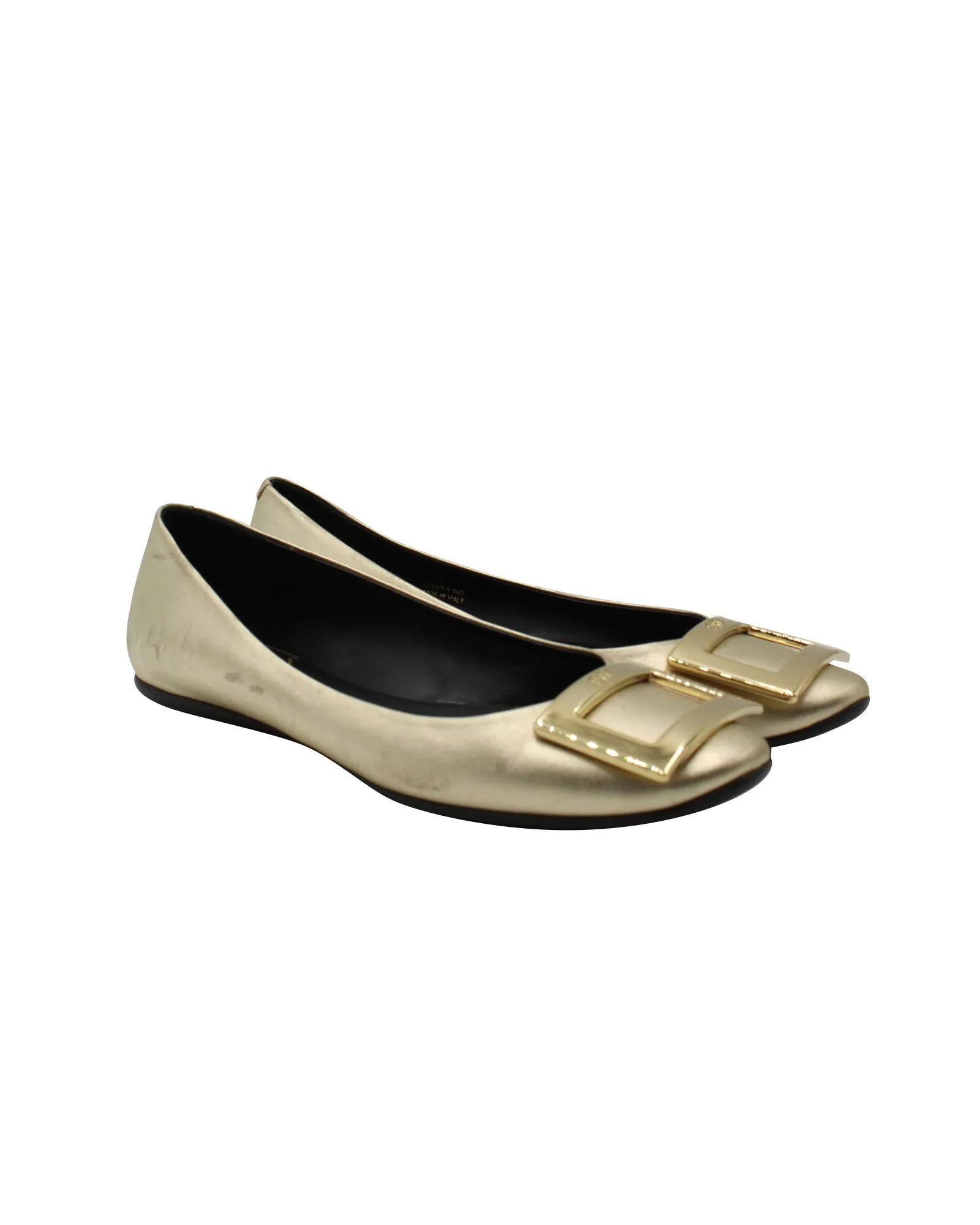 Roger Vivier Buckled Ballerinas in Gold Leather