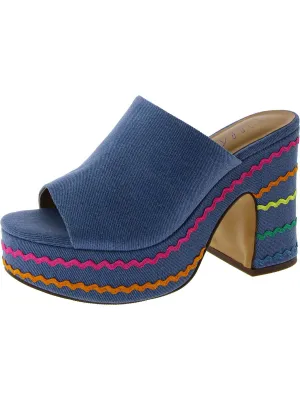Rosaly Womens Denim Block Heel Mule Sandals