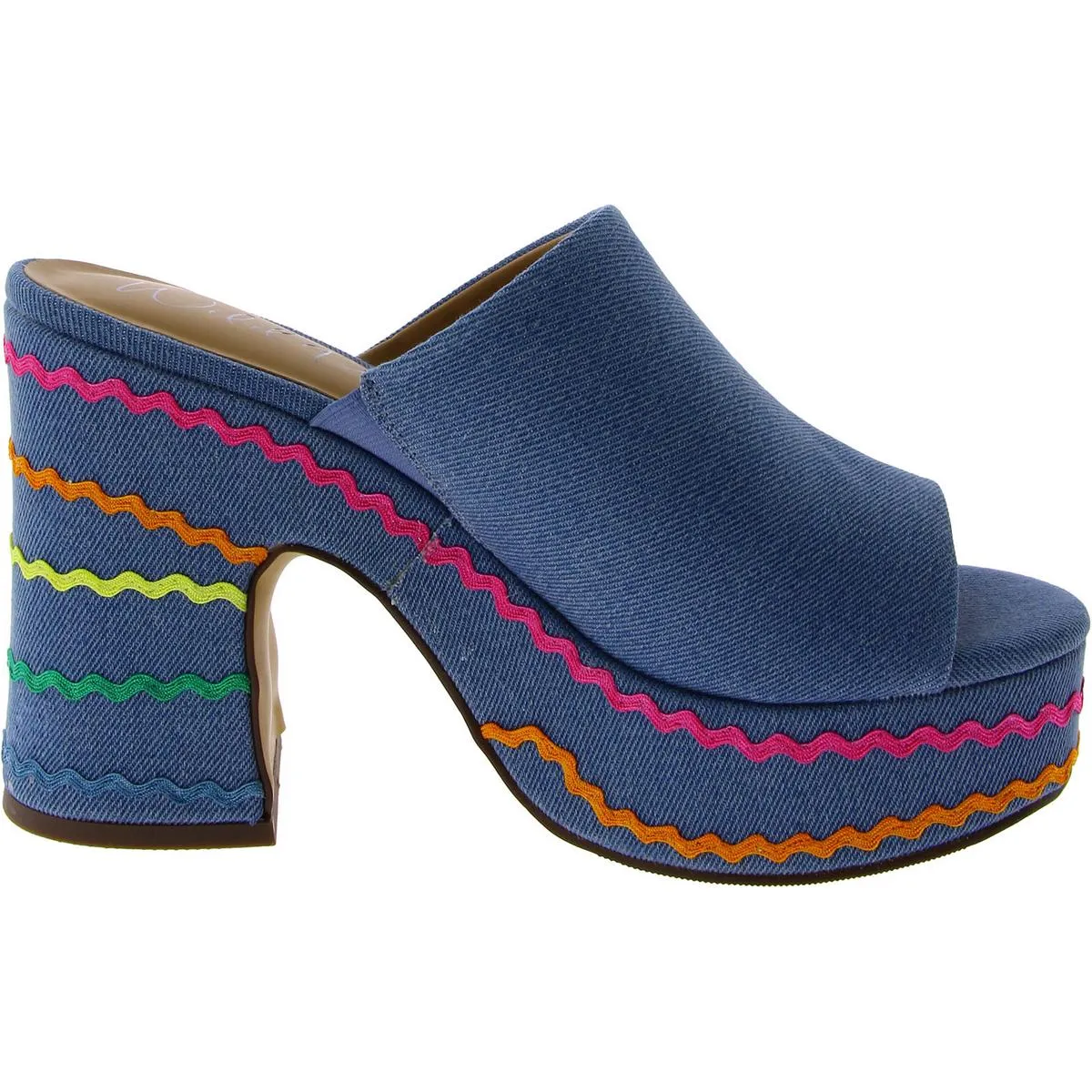 Rosaly Womens Denim Block Heel Mule Sandals