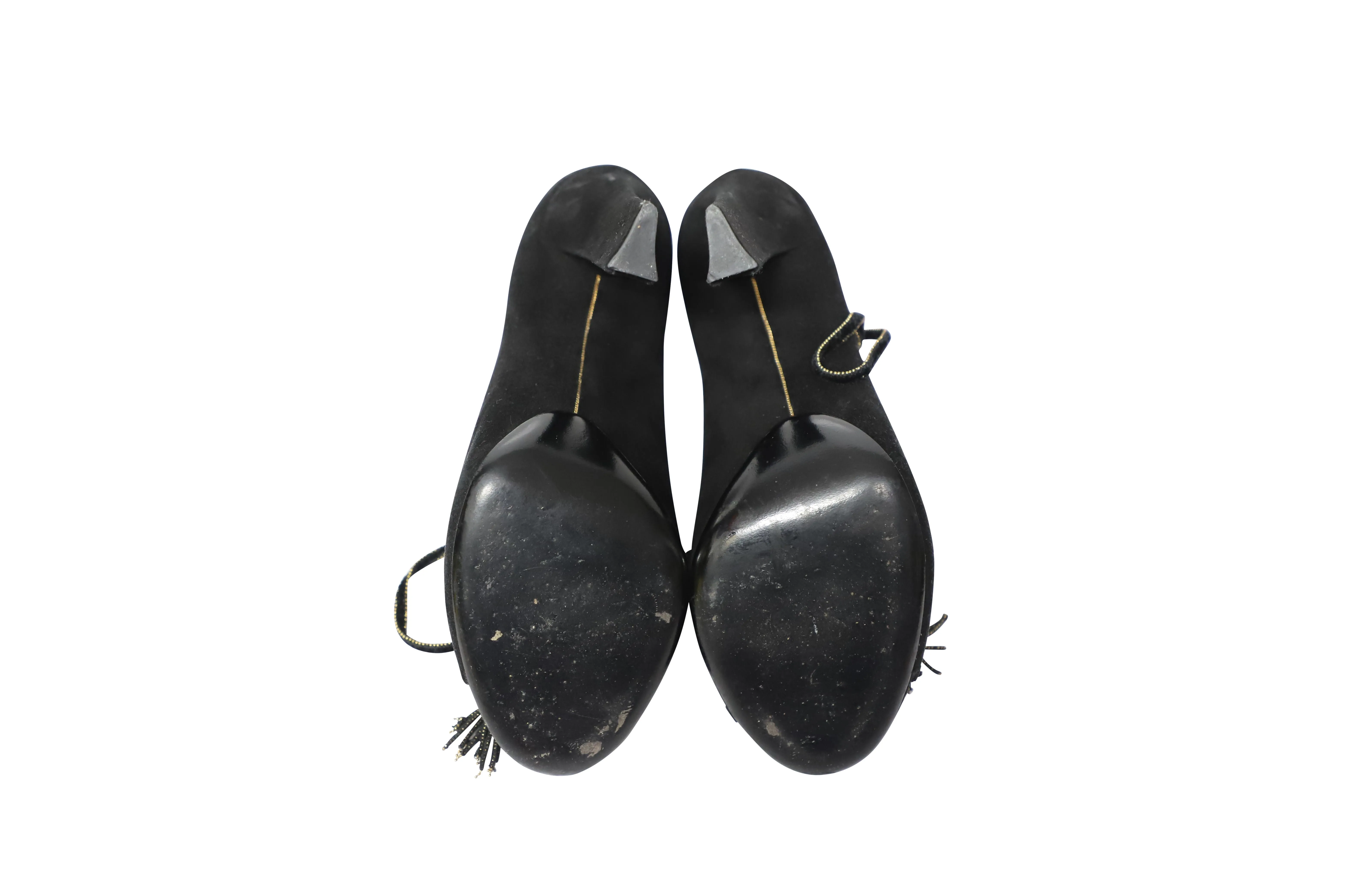 Salvatore Ferragamo Lace-Up Heels in Black Suede