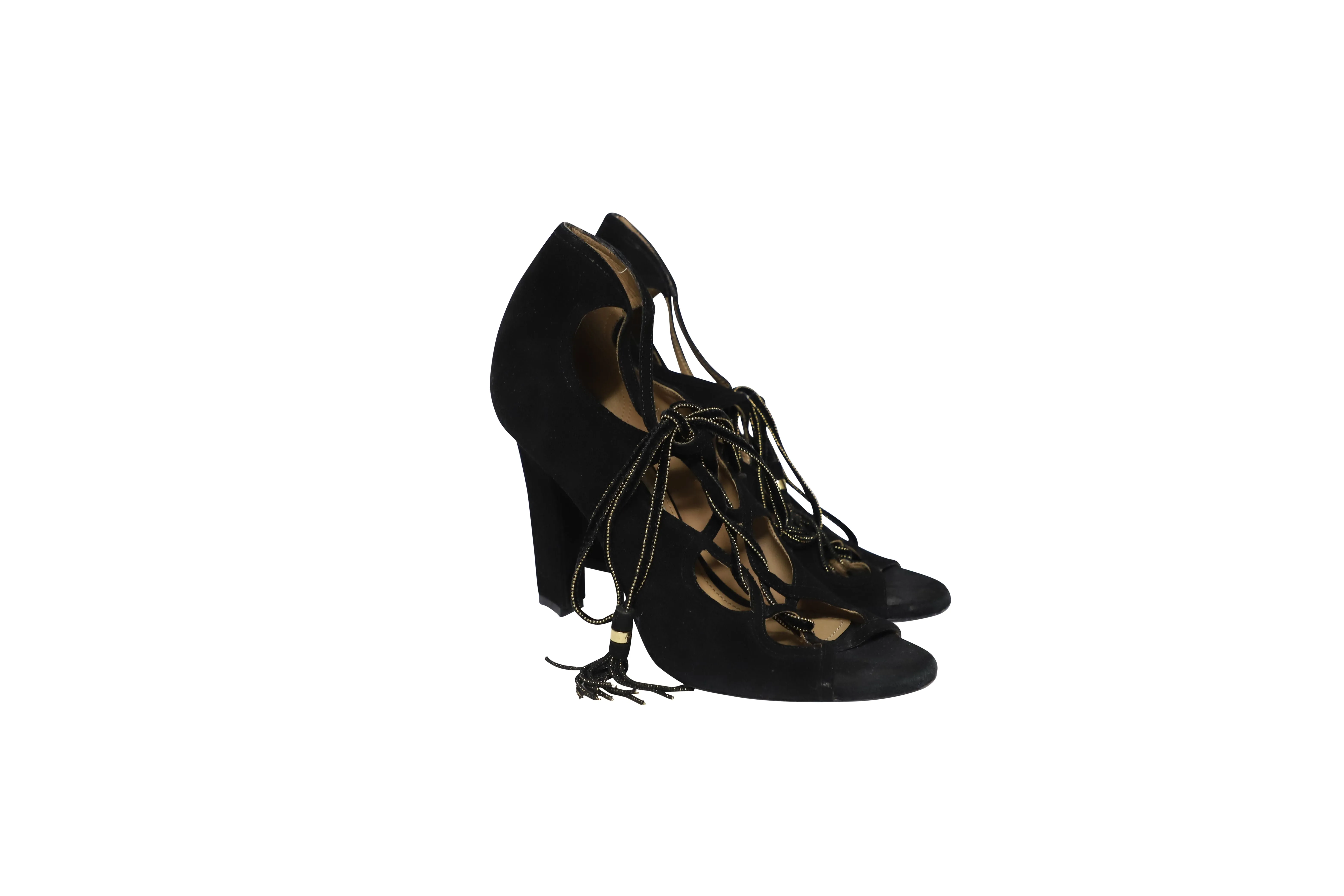 Salvatore Ferragamo Lace-Up Heels in Black Suede