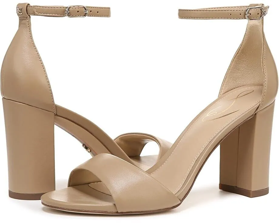 Sam Edelman Robyn Sandals Women's 9 Beige Leather Ankle Strap Block Heel KHD405