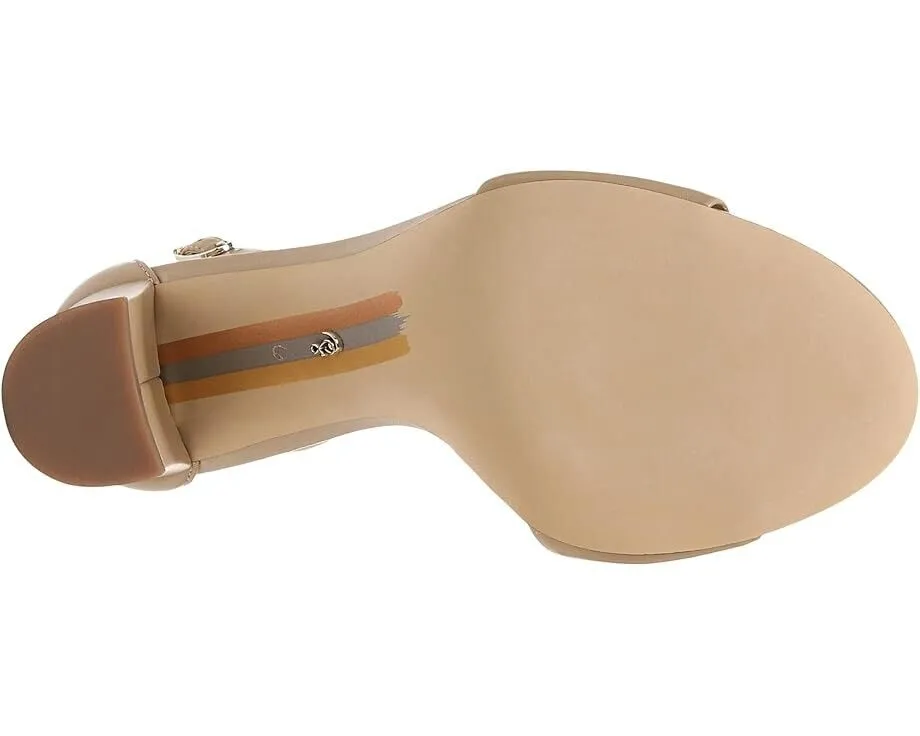 Sam Edelman Robyn Sandals Women's 9 Beige Leather Ankle Strap Block Heel KHD405